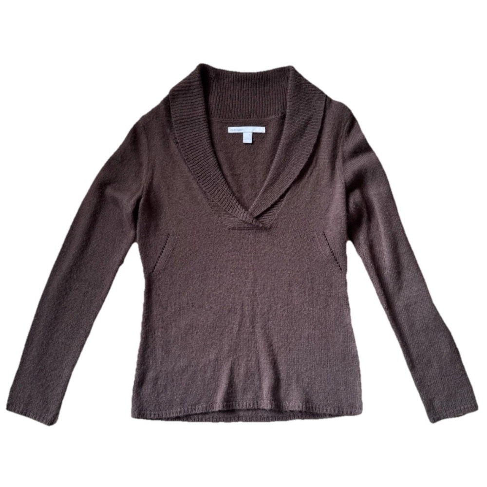 Old Navy Brown Classic Collared V-Neck Lightweight Knit Sweater Size Small